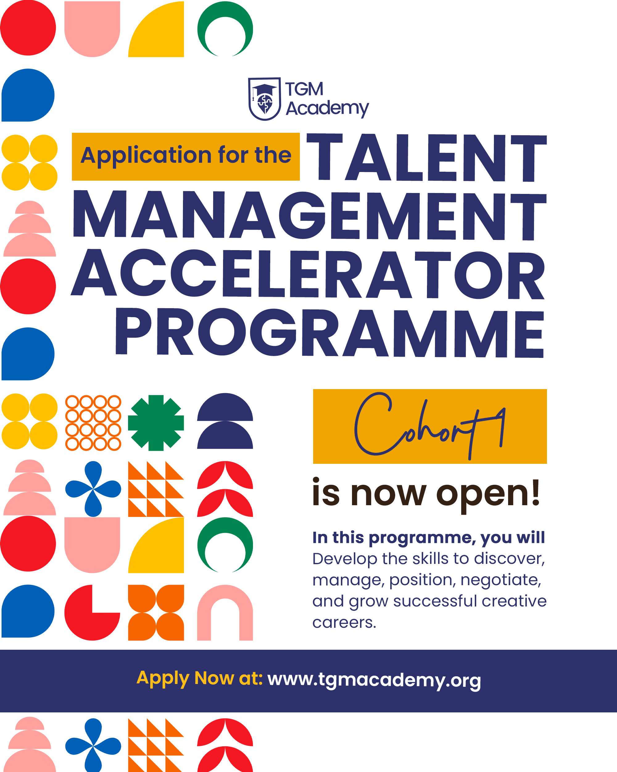 TGM Academy Cohort 1 application flyer for the Talent Management Accelerator Programme
